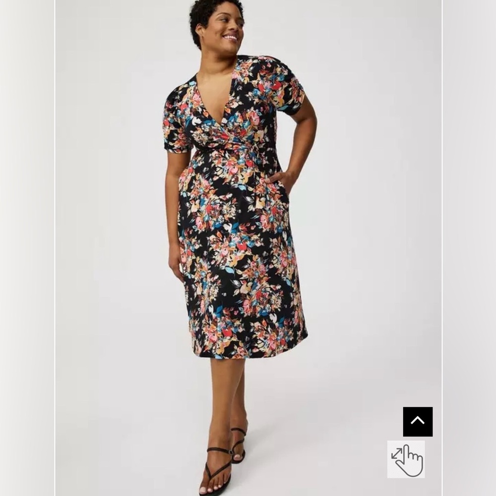 Plus-size Floral Midi Cinch-Sleeve Surplice Dress